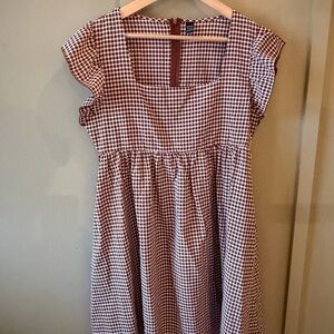 SHEIN Brown Gingham Babydoll Dress Ruffle Sleeve Mini (L)